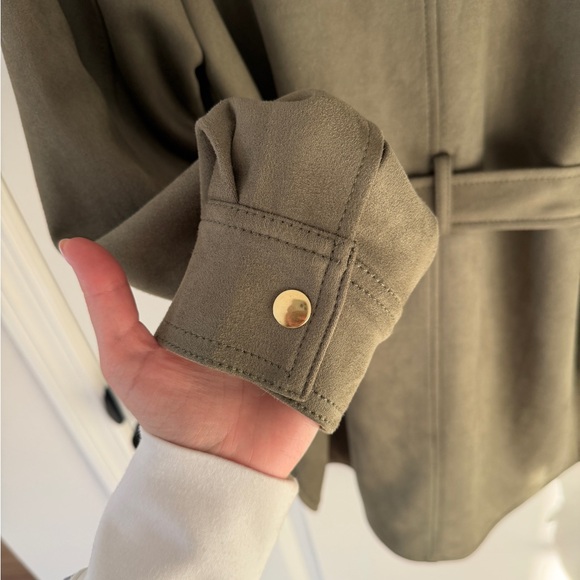 NWT LOFT XS Olive Faux Suede Shirt Jacket Belted Utility Shacket - Picture 4 of 6
